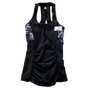 NEW Hyba Women’s XXS Floral Workout Tank Racerback Padded Self Bra Ruched Waist